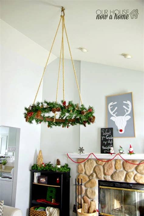 You are at:home»christmas»50 best christmas decoration ideas for 2020 🎄. Ceiling hanging Christmas wreath • Our House Now a Home