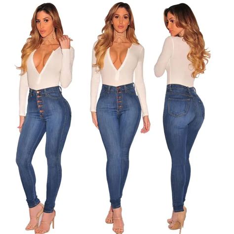 2018jeans For Women Push Up Jeans Plus Size Skinny Button High Waist Jeans High Stretchy Jean