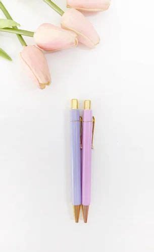 Set Of 2 Hexagonal Pastel Pens Lavender And Purple Ballpoint Black
