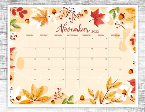 Printable November Calendar Thanksgiving November Etsy Australia