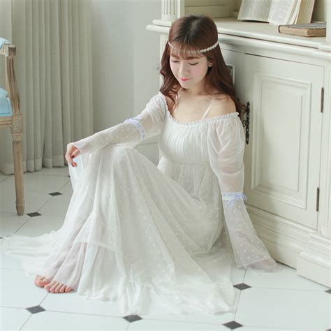 retro royal princess nightdress soft lace guaze nightgowns vintage double layer sexy elegant