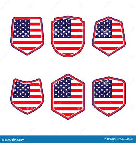 United States Of America Shield Set Of Patriotic Symbols Red White
