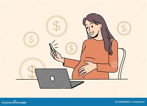 Pregnant Woman Employee Work Online On Laptop Stock Vector