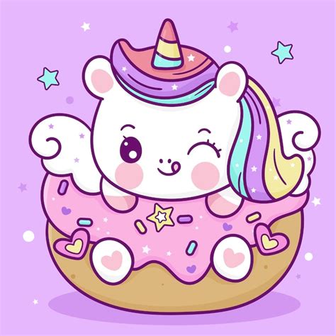 Lindo Unicornio De Dibujos Animados Pony Pegaso Con Pastel De