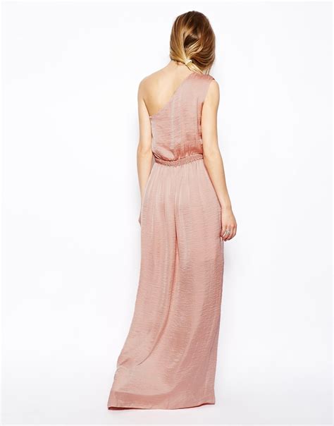 Lyst Asos Maxi Dress With One Shoulder In Satin In Pink
