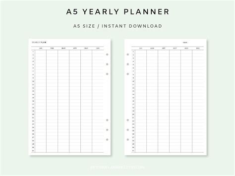 Yearly Planner Printable Yearly Overview Inserts A5 Year At Etsy