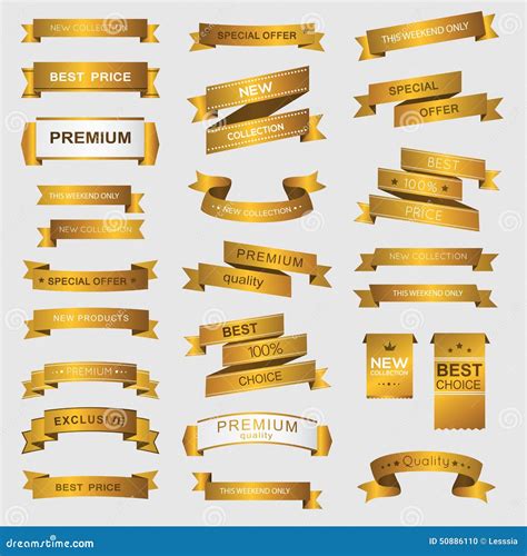 Collection Of Golden Premium Promo Banners Stock Vector Illustration