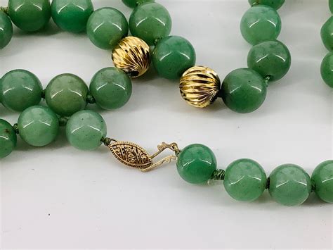 Lot Jade Necklace With 14kt Yellow Gold Beads
