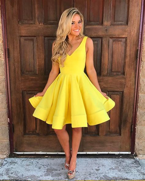 Short Ball Gowns Dress V Neck Homecoming Dressyellow Prom Dressswing Party Dress On Luulla