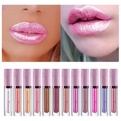 12 Colors Diamond Metallic Lip Gloss Glitter Metallic Liquid Lipstick