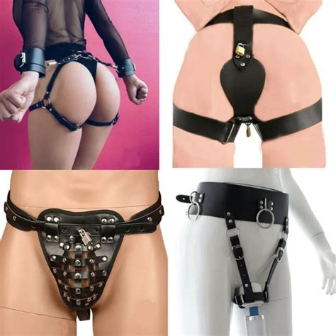 PU LEATHER BONDAGE Thong Female Male Chastity Belt Device Panties BDSM