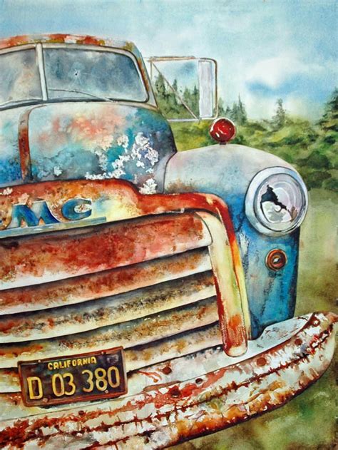 Classic Rusted Antique Car Painting 1950s Antique And Classic Cars