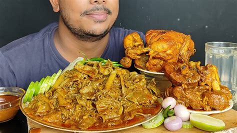 ASMR EATING OILY MUTTON BOTI CURRY WHOLE CHIKHEN CURRY MUTTON KOSHA WITH RICE EATING MUKBONG