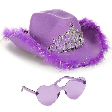Funcredible Purple Cowgirl Hat With Heart Glasses Purple Cowboy Hat
