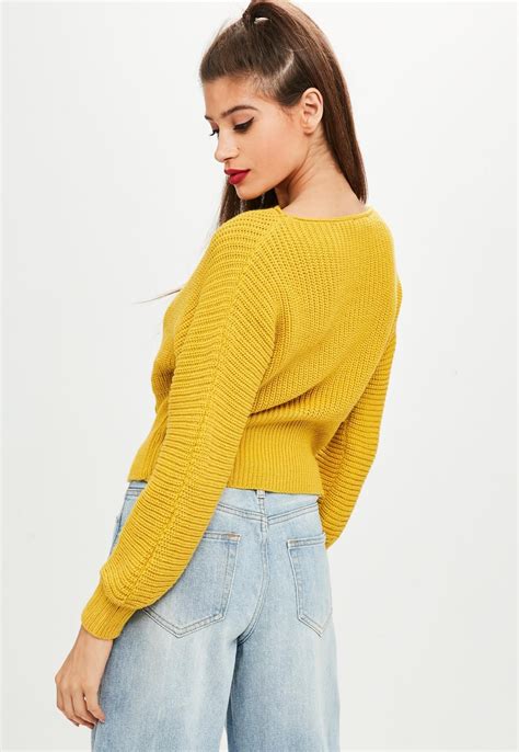 Missguided Mustard Yellow Lace Up Corset Sweater Clothes For Women