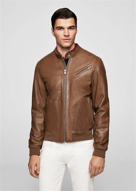 Lyst Mango Leather Biker Jacket In Brown For Men