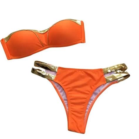 Klv Gold Stamping Bikini Set Sexy Padded Women Swimsuit Push Up Bandeau