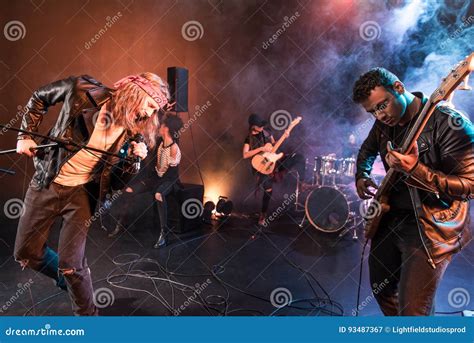 Rock And Roll Band Playing Hard Rock Music On Stage Stock Image Image