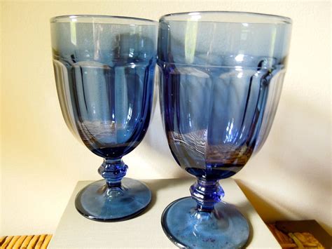 Vintage Libbey Blue Glass Goblets Set Of 2 Etsy
