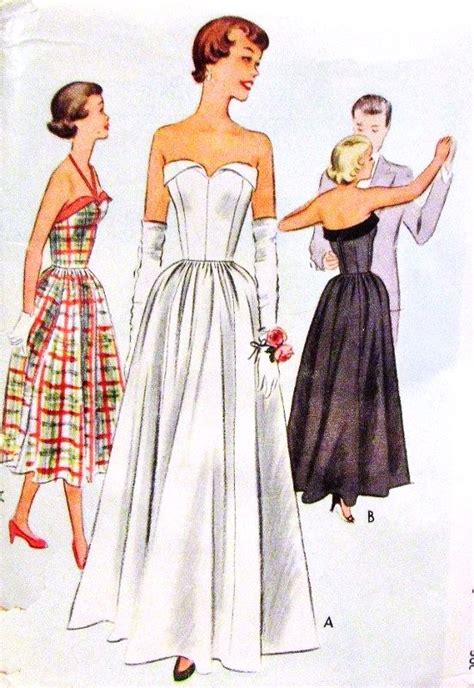1950s Beautiful Strapless Evening Gown Pattern Mccall 8235 Strapless