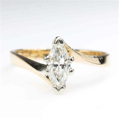 053ct Marquise Diamond Bypass Solitaire Engagement Ring In Etsy