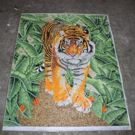 Hand Made Beautiful Tiger Pattern Glass Mosaic Arts Mosaic Art Glass