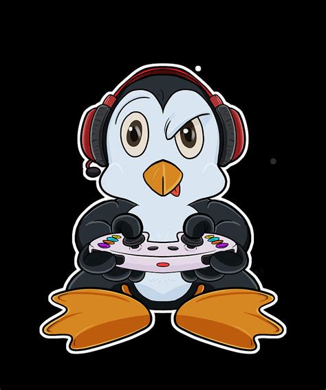 Penguin With Gaming Controller I Funny Gaming I Gamer Digital Art By