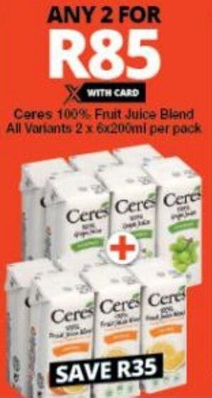 Ceres 100 Fruit Juice Blend All Variants 2 X 6 X 200ml Per Pack Offer
