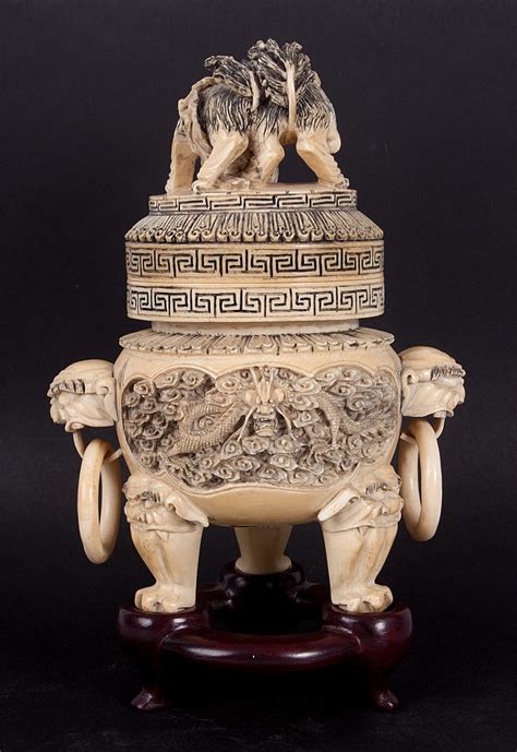 Chinese Carved Ivory Lidded Ding