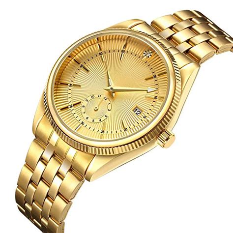 24k Gold Watch Japan Movt Diamond Wristwatch 5atm Water Resistant