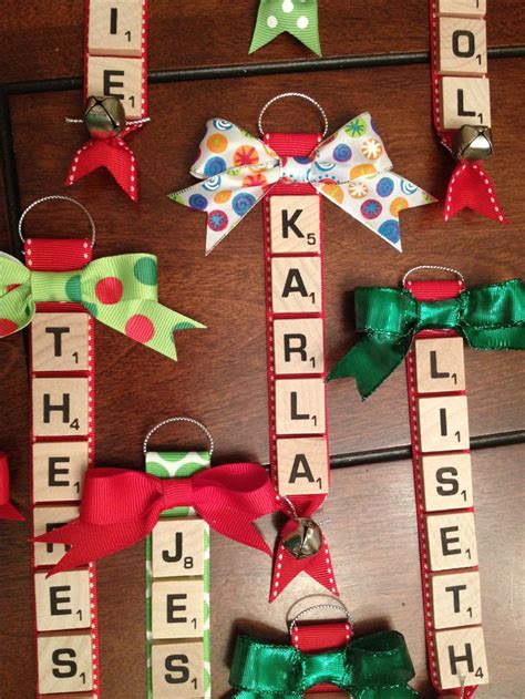 Personalized Scrabble Tile Ornaments With Bells And Bows Xmas Crafts