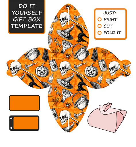 Favor T Box Die Cut Box Template With Halloween Pattern Stock