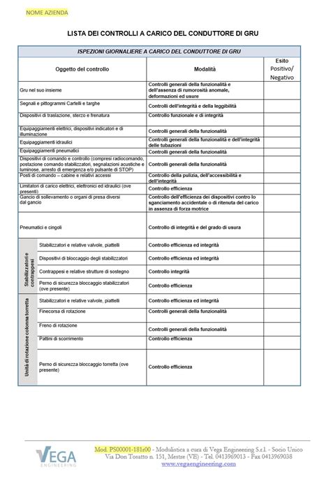 Fac Simile Registro Verifiche Gru Su Autocarro Vega Engineering