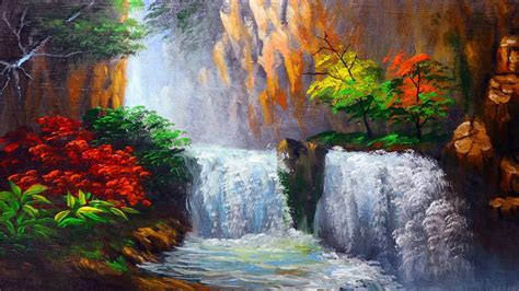 You carefully squeeze out your paintings, being careful not to use too much, and then what happens? HOW TO PAINT Water falls and Autumn Trees | ACRYLIC ...