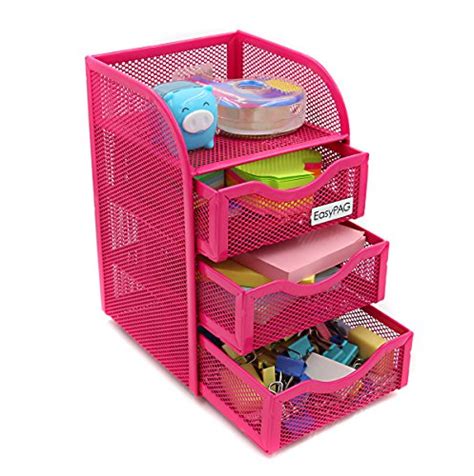 Hot Pink Desk Accessories Mesh Organizer 3 Drawer Office Supplies Caddy