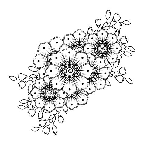 Mehndi Flower For Henna And Tattoo Online Coloring Page