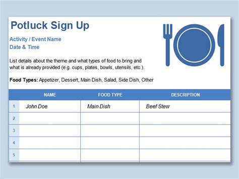 Potluck Signup Sheet Template Addictionary