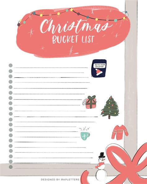 The Christmas Bucket List Is Shown In Red And White With A Pink Ribbon