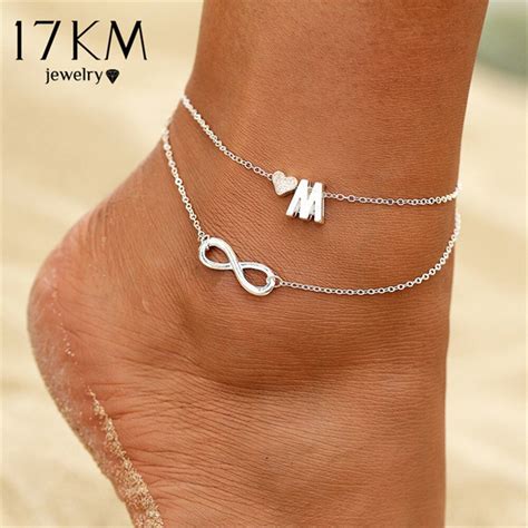 17km Letter Heart Anklet Bracelets For Women Fashion Diy