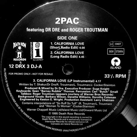 2pac Featuring Dr Dre And Roger Troutman California Love 1996 Vinyl