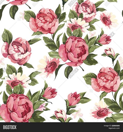 Elegance Seamless Color Peony Pattern On White Background Vector