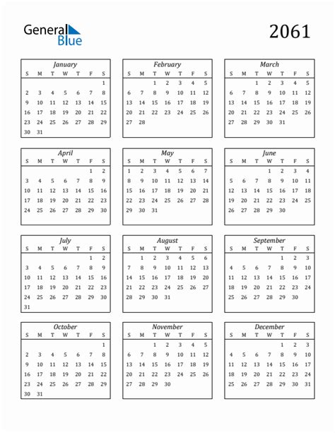 Free 2061 Calendars In Pdf Word Excel