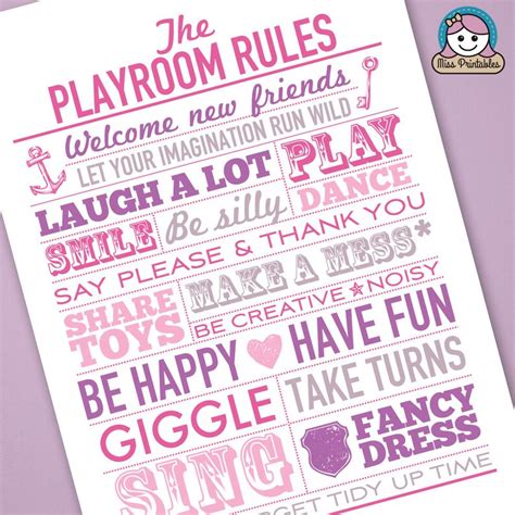 Playroom Rules Printable Poster In Pinks And Purples Instant Etsy