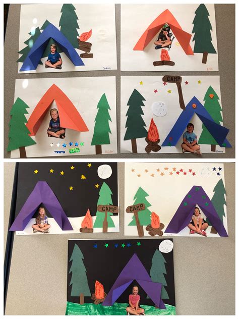 .camp crafts, art projects and food inspired by those hot summer days at the best summer camps. Camping unit, camping art, camping tent art, preschool ...