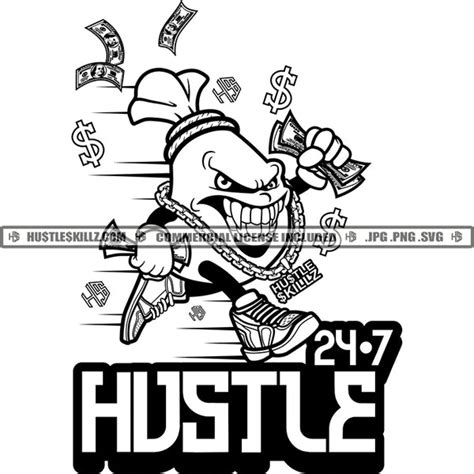 24 7 Hustle Money Bag Running Hustler Grind Logos Black And White Desi
