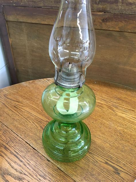 Green Glass Antique Coal Oil Lamp