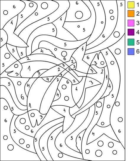 Coloriage de Coloriages magiques image De nombreux poissons à colorier