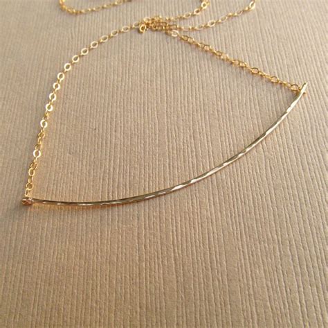 Curved Gold Bar Necklace Hammered Curved Bar 14k Gold Etsy