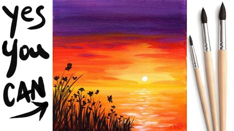 Easy Sunset Ocean Beginners Learn To Paint Acrylic Tutorial Step By