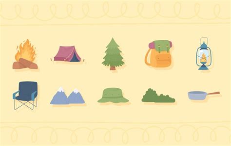 Conjunto De Iconos De Camping Vector Premium